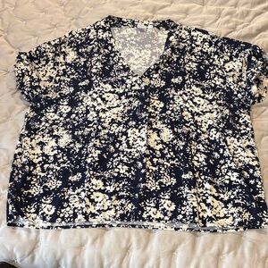 GAP Navy and Cream Floral Blouse